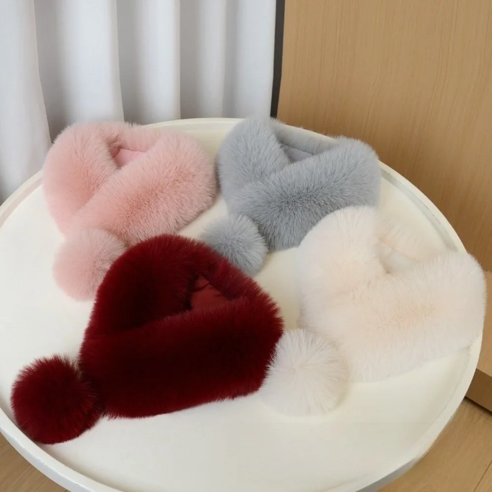 

Soft Thickened Plush Scarf Keep Warm Magnetic Imitation Fur Scarf Neck Wrap Solid Color Warm Neckerchief Winter