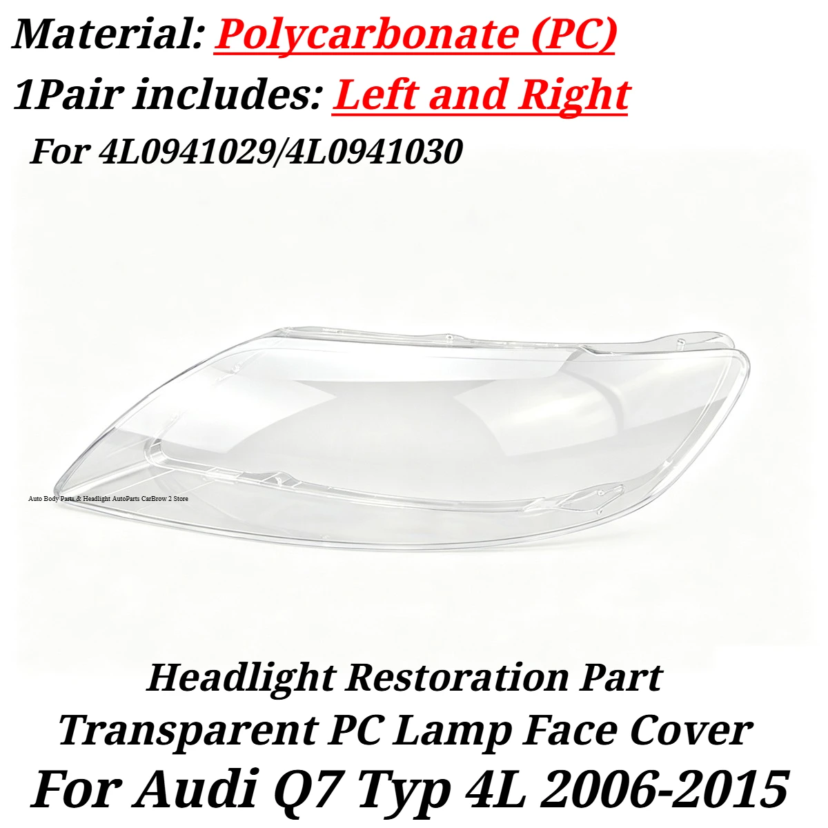 1Pair Headlamp Lens Shell Transparent PC Lamp Face Cover For Audi Q7 Typ 4L 2006-2015 Replacement Lampshade Restoration Part