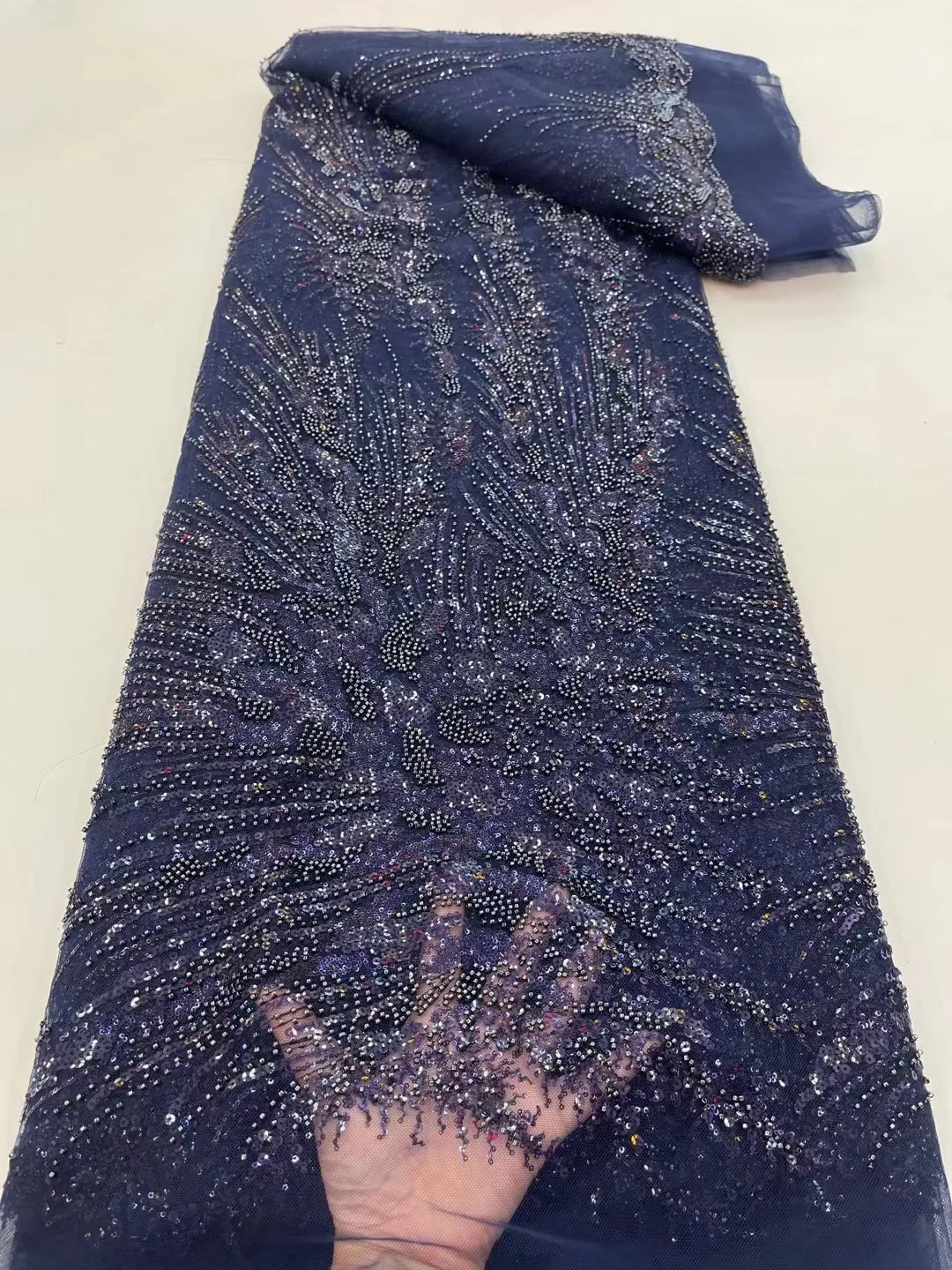 

African Beaded Lace Fabric 2022 Embroidery Nigerian Bridal Lace High Quality French Tulle Sequins Lace Fabric For Wedding Party