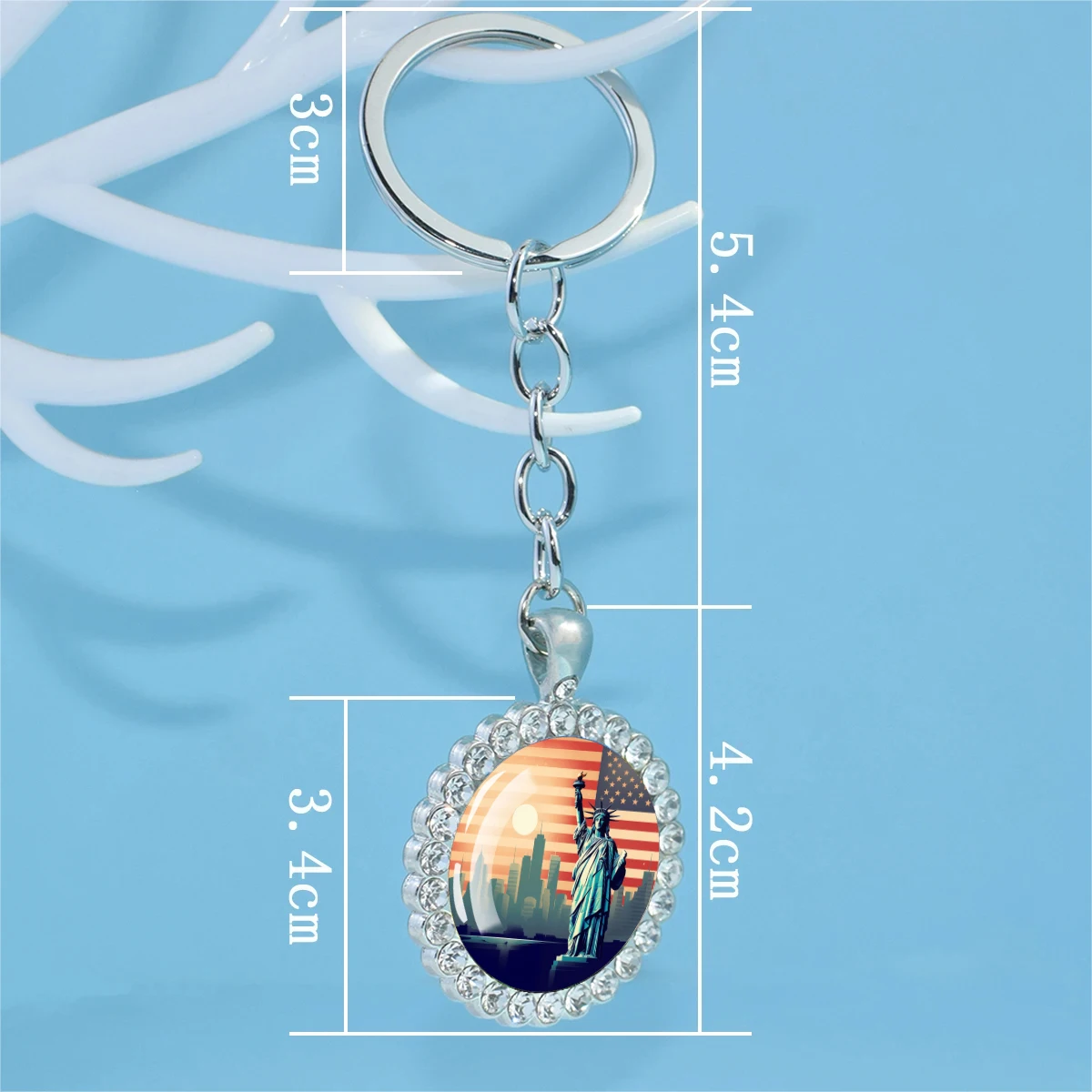 USA Independence Day Keychain United States Eagle Flag Statue of Liberty Rhinestone Pendant Key Chain Ring Souvenir Jewelry Gift