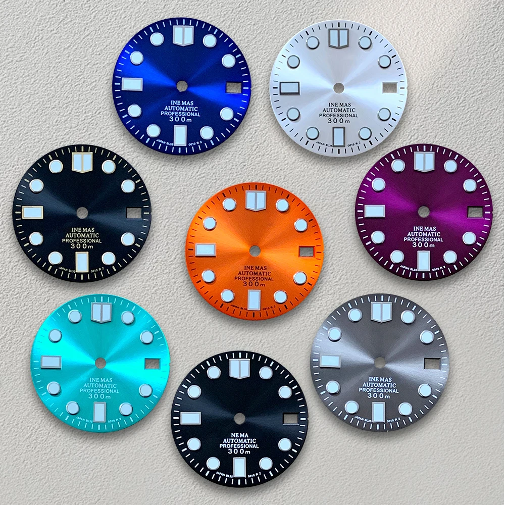 

28.5mm S Logo Sunburst Enamel Dial Fit NH35/NH36/4R/7S Movement Green Luminous High-Quality Watch Modification Accessories