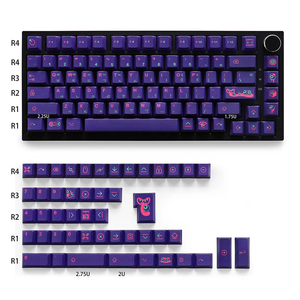 Eyeball Collector Cherry Profile KR Keycaps PBT 130 Keys Five Side Dye Sub for GH60/GK61/GK64/84/87/104/108 Mechanical Keyboard