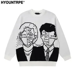 Heren Anime Trui Gebreide Pullovers Casual Lange Mouw Losse Ronde Hals Warm Katoenen Harajuku Truien Nieuw Design Truien Gebreide Kleding