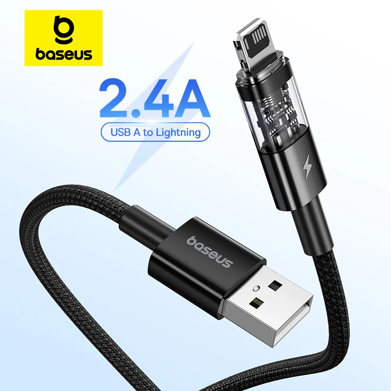 Baseus USB Cable for iPhone 14 13 Pro Max Transparent Fast Charging USB Cable for iPhone 12 Mini Pro Max Data USB 2.4A Cable