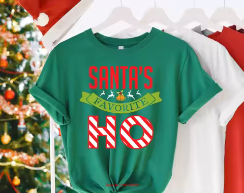 Santa's Favorite Ho Funny Christmas T Shirt Santa Claus long or short sleeves