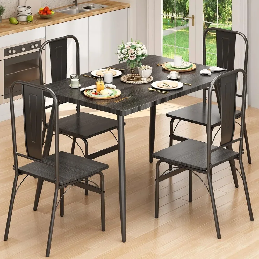 4-person dining table set with 1 table, 4 chairs, suitable for kitchen, dining room, small space dining table and chairs