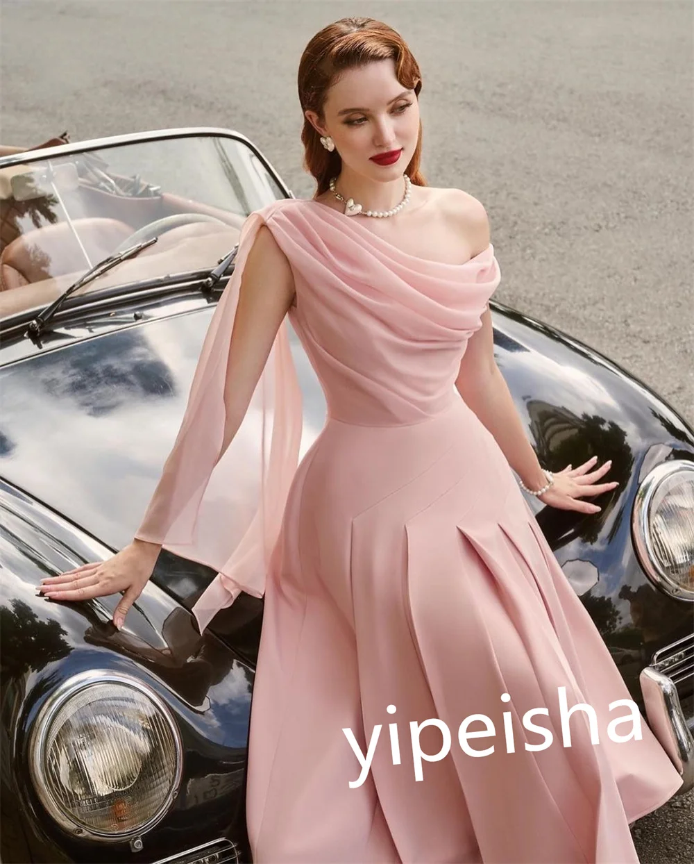 Robe de Bal Personnalisée en Satin pour Femme, Tenue de Forme Trapèze à Épaules Dénudées, Formelle, Plissée, pour Anniversaire