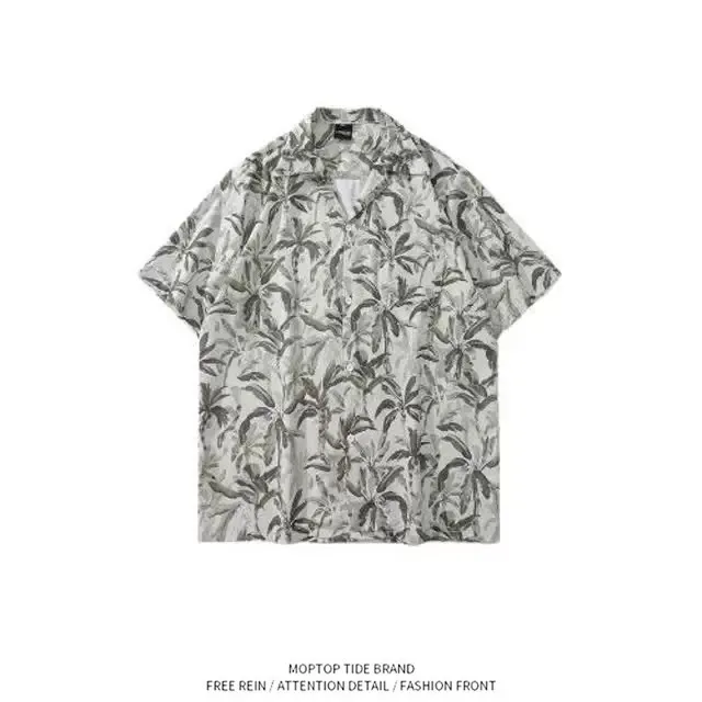 

Retro Hong Kong Style Short Sleeve Oil Painting Flower Casual Shirt Men's Handsome Summer Holiday Hawaii Beach Shirt Women