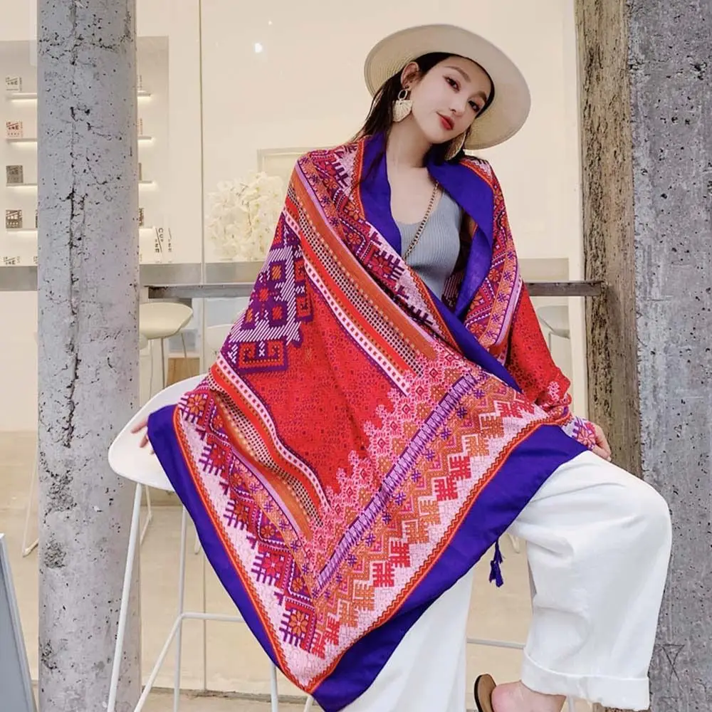 90x180cm Women Luxury Beach Shawl Breathable Print Bandana Travel Sun-Resistant Headkerchief