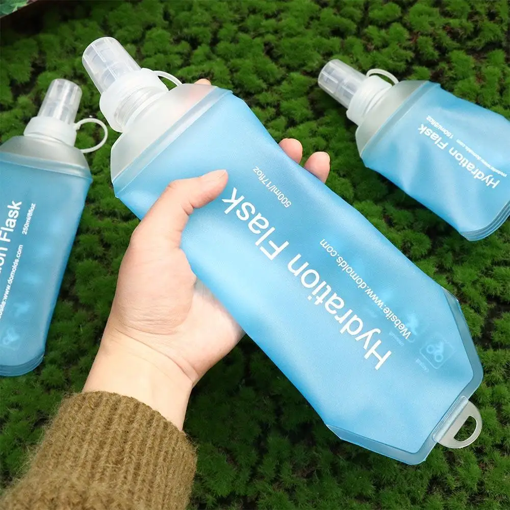 Soft Flask Folding Water Bottle Hiking Water Bag Blue Collapsible Water Bottle TPU Sport Water Bottle Running