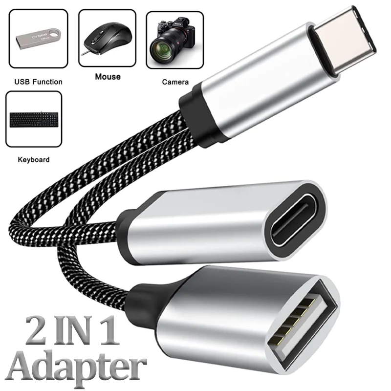 OTG 2 IN 1 Adapter Cable USB 3.1 Female Splitter USB C to USB A Type C PD 15W Fast Charger For iPhone 15 Huawei Samsung MacBook