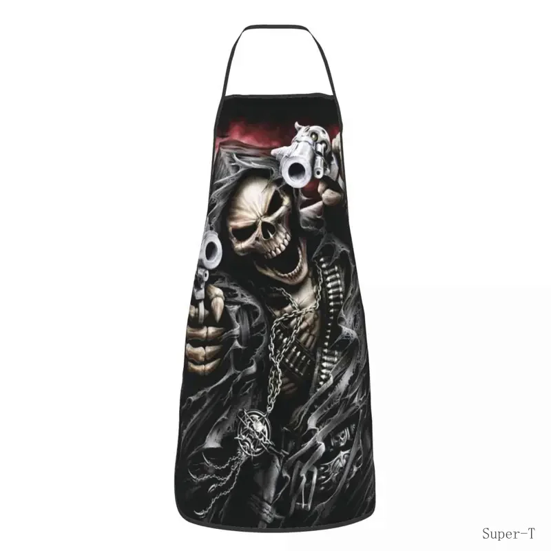 Custom Funny Death Skull Bib Apron Women Men Unisex Kitchen Chef Horror Skeleton Tablier Cuisine for Cooking Baking Painting