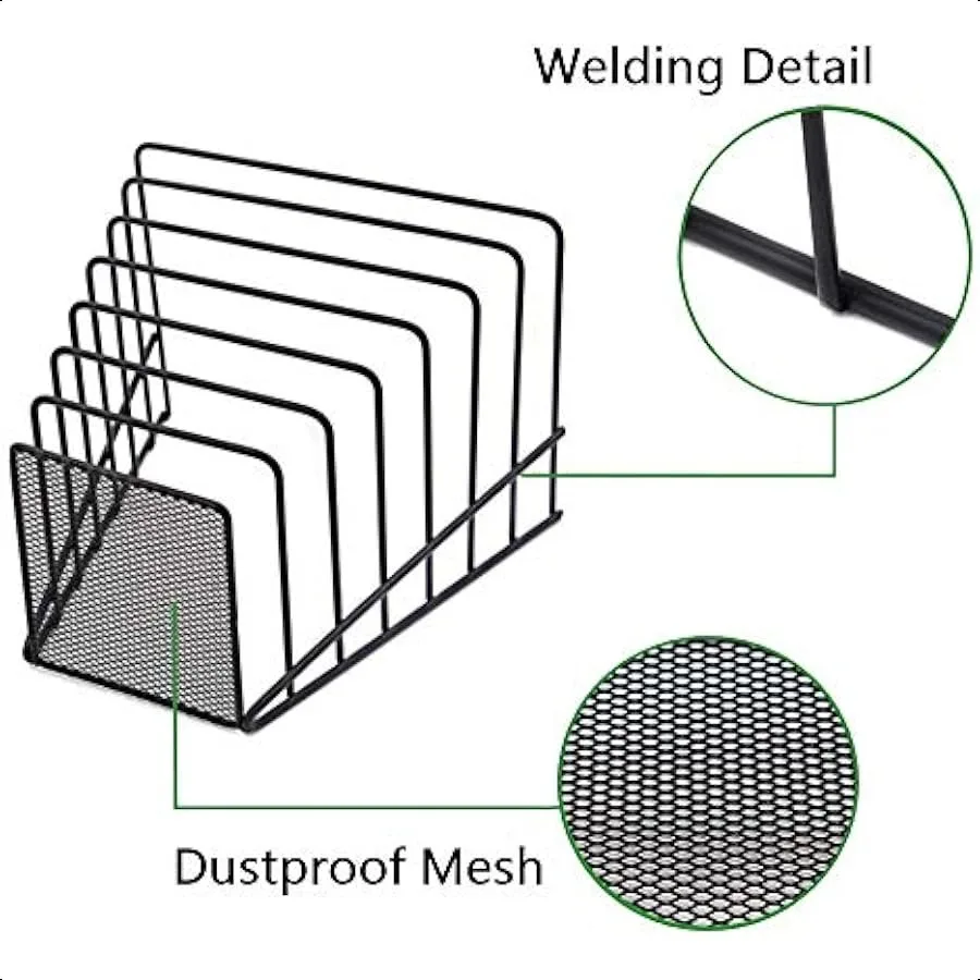 2 عبوة من منظم الملفات متعدد الخطوات، فارز ملفات سطح المكتب المنحدر، شبكة سلكية معدنية، فارز الحروف، 7 أقسام باللون الأسود
