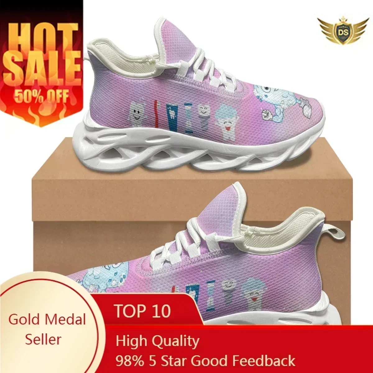 

Cartoon Teeth Designer Non-Slip Sneakers Lightweight Wear-Resistant Summer Comfortable Nursing Shoes Dental Lace Up Flats