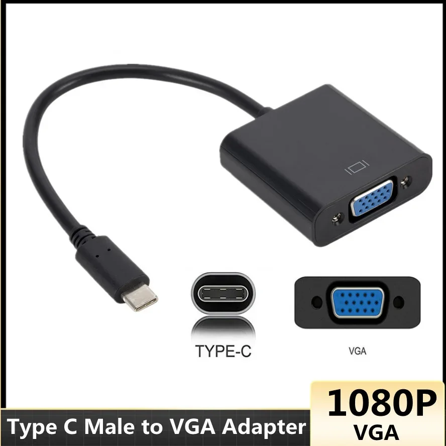 محول كابل USB-C من النوع C VGA، مناسب لجهاز MacBook، 12 بوصة، Chromebook Pixel Lumia 950XL
