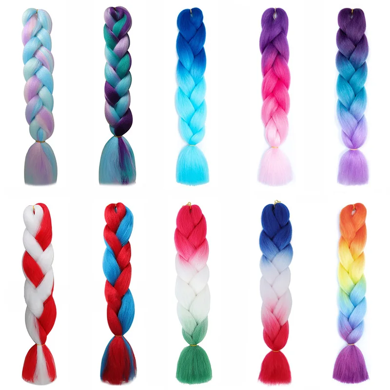 Extensión de cabello sintético para trenzar de 24 pulgadas, color arcoíris ombre, jumbo, rosa, rojo, azul, para mujer 5