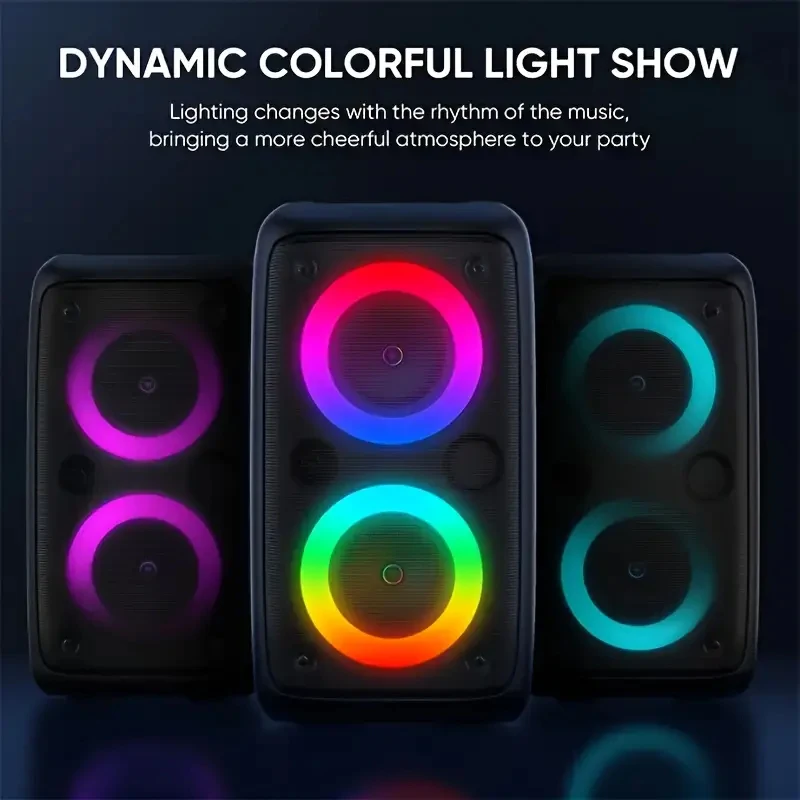 MOKiN Wireless Subwoofer Speaker with MIC TWS/FM,home party RGB Light Speaker portable outdoor surround sound box disco light