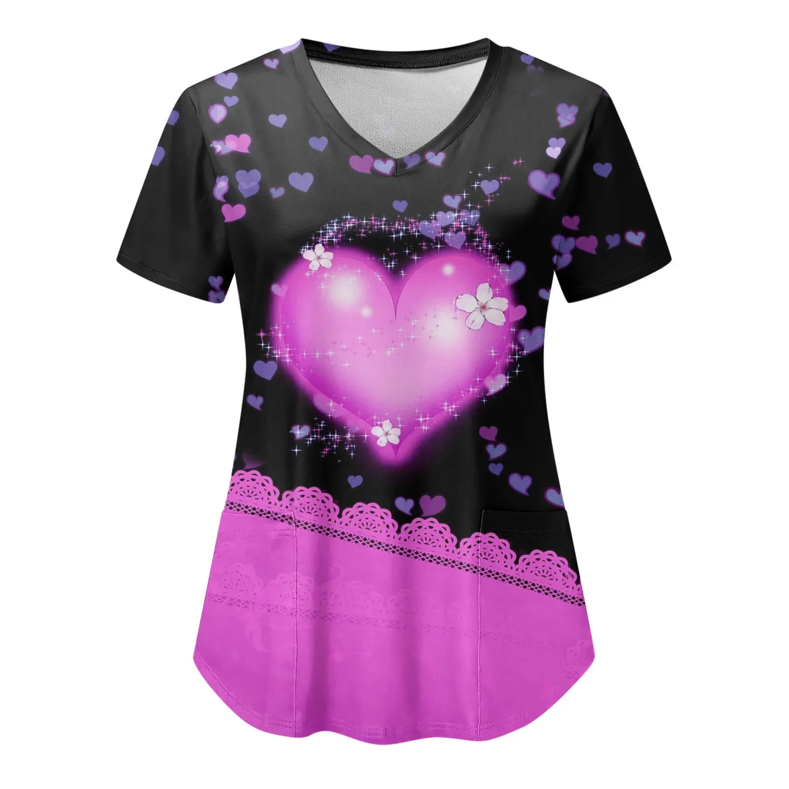 Tops de uniforme de enfermera para el Día de San Valentín, Camiseta con cuello en V, ropa de Hospital para mujer, Camiseta con bolsillo para mujer, camisetas 2024