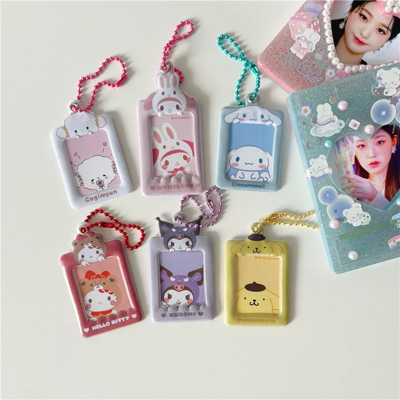 Kawaii Sanrios Sweet Korean ID Photo Protect Case Keychain Kuromi HelloKitty My Melody Phone Protector Bag Car Keyring Chain