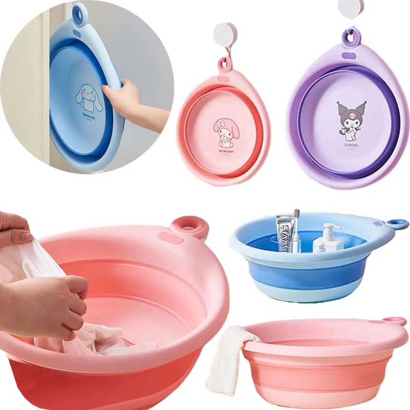 

Sanrio Kuromi Plastic Wash Basin Portable Foldable Wash Basin Set Home Laundry Tub Bathroom Kitchen Adult Bath Basin Wash Basket