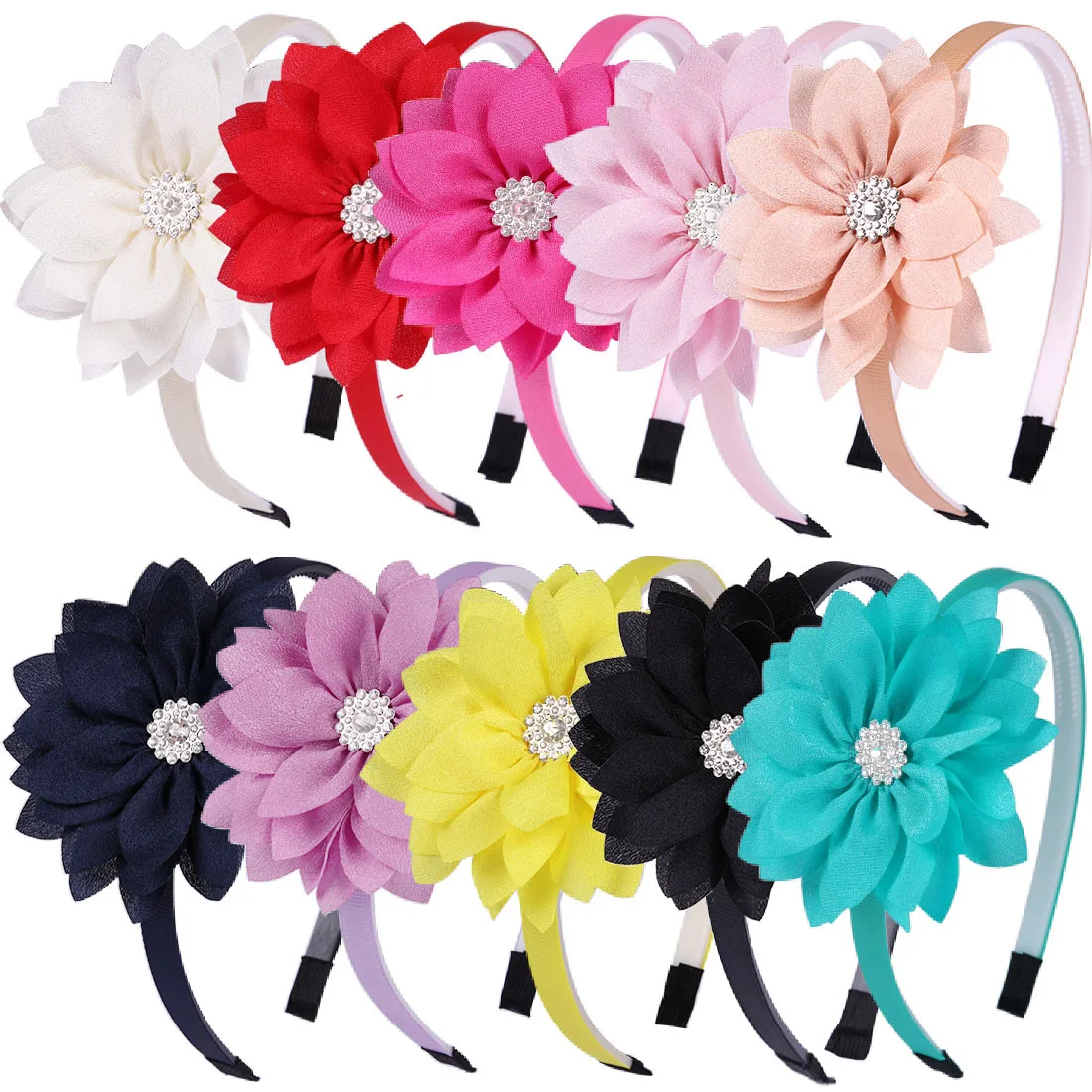 Fashion Solid Flower Hairbands For Sweet Girls Princess Crystal Flower Headbands Headwear Kids Hair Accessories Hair Bands