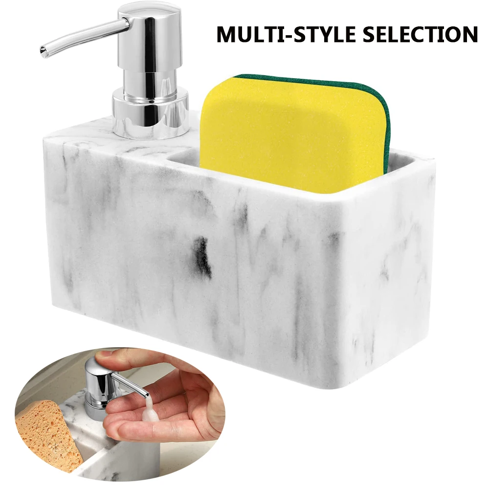 Soap Dispenser Bottle with Sponge Compartment 220ml Countertop Lotion Pump Resin with Surface Refillable Liquid Hand Sanitizer