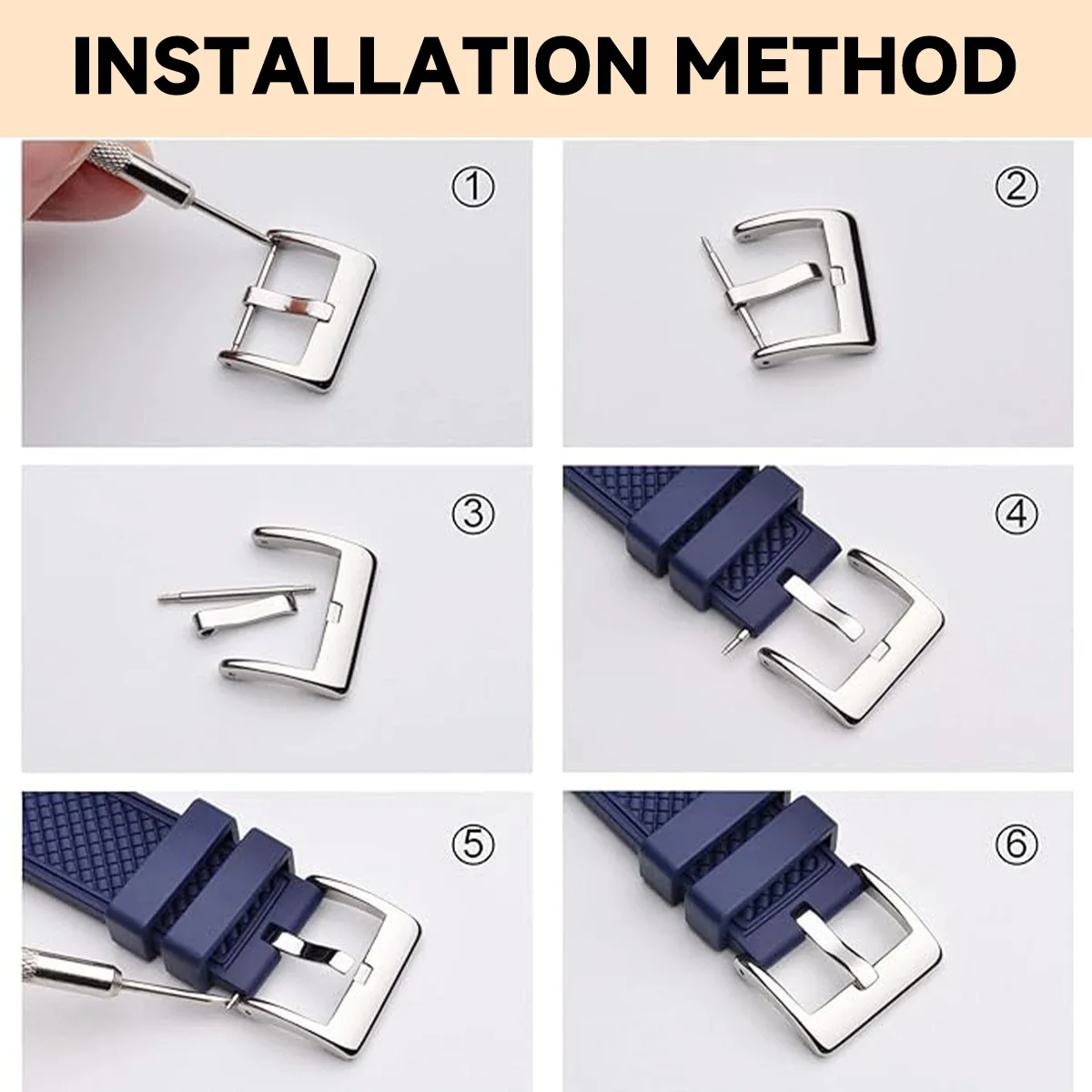 Watch Band Metal Buckle 10 14 16 18 20 22 24mm Strap Solid Square Button Silver Black Gold Stainless Steel Matte Polished Clasp