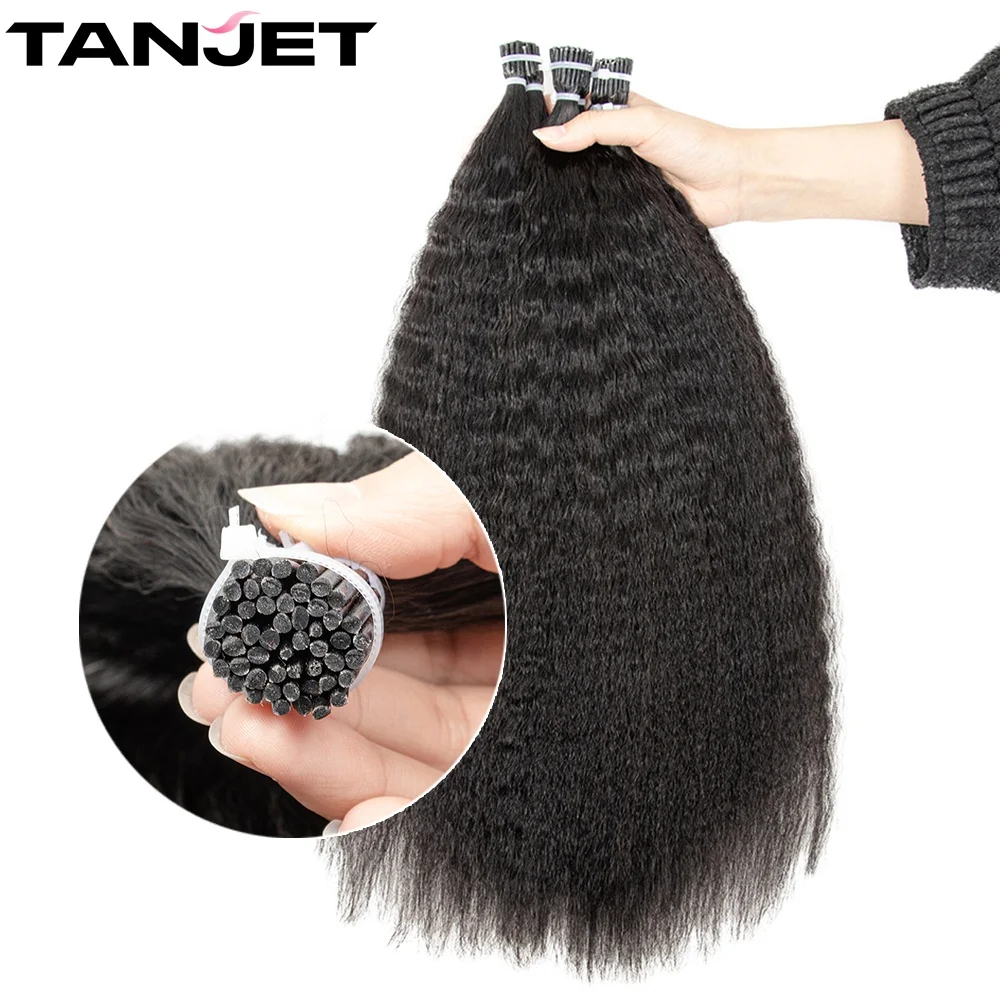 Afro Kinky Straight I Tip Microlinks Human Hair Extensions For Black Women Natural Curly Micro Bead Real Remy Hair Extensions