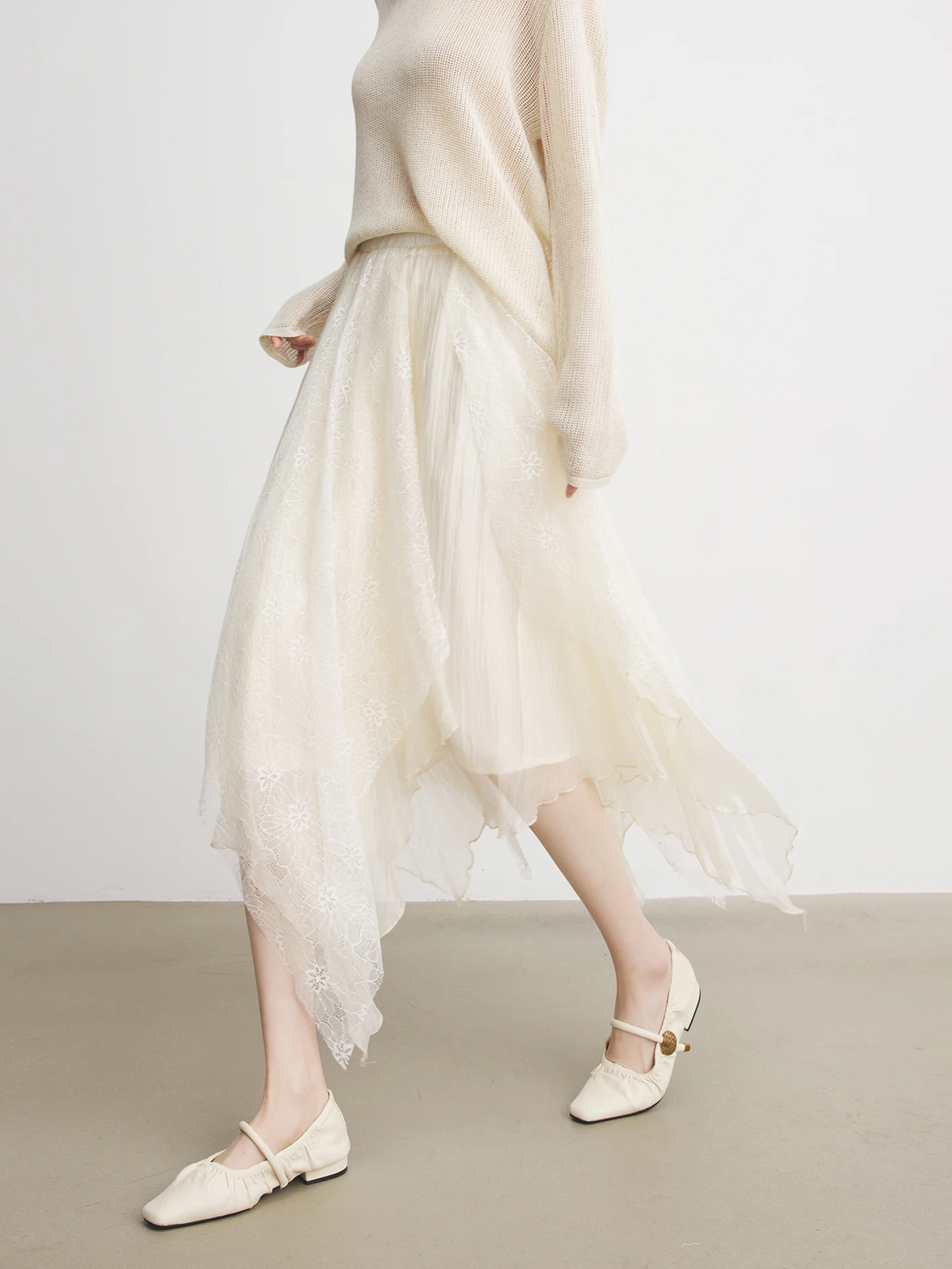 

Юбка Annata Light Beige Irregular Lace F-Length для женщин, весна-осень, с высокой талией, А-силуэт, для повседневной носки и офиса