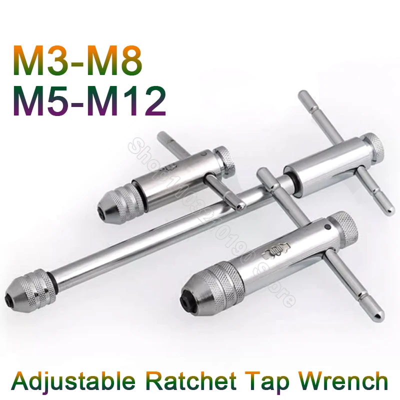 

1pc Adjustable M3-8 M5-12 T-Handle Long Ratchet Tap Wrench Screw Holder Male Thread Metric Plug Mechanical Workshop Hand Tools