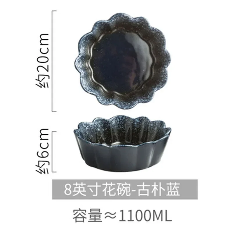 LingAo-Japanese Vintage Ceramic Household Large Capacity Flower Salad Fruit Soup Bowl