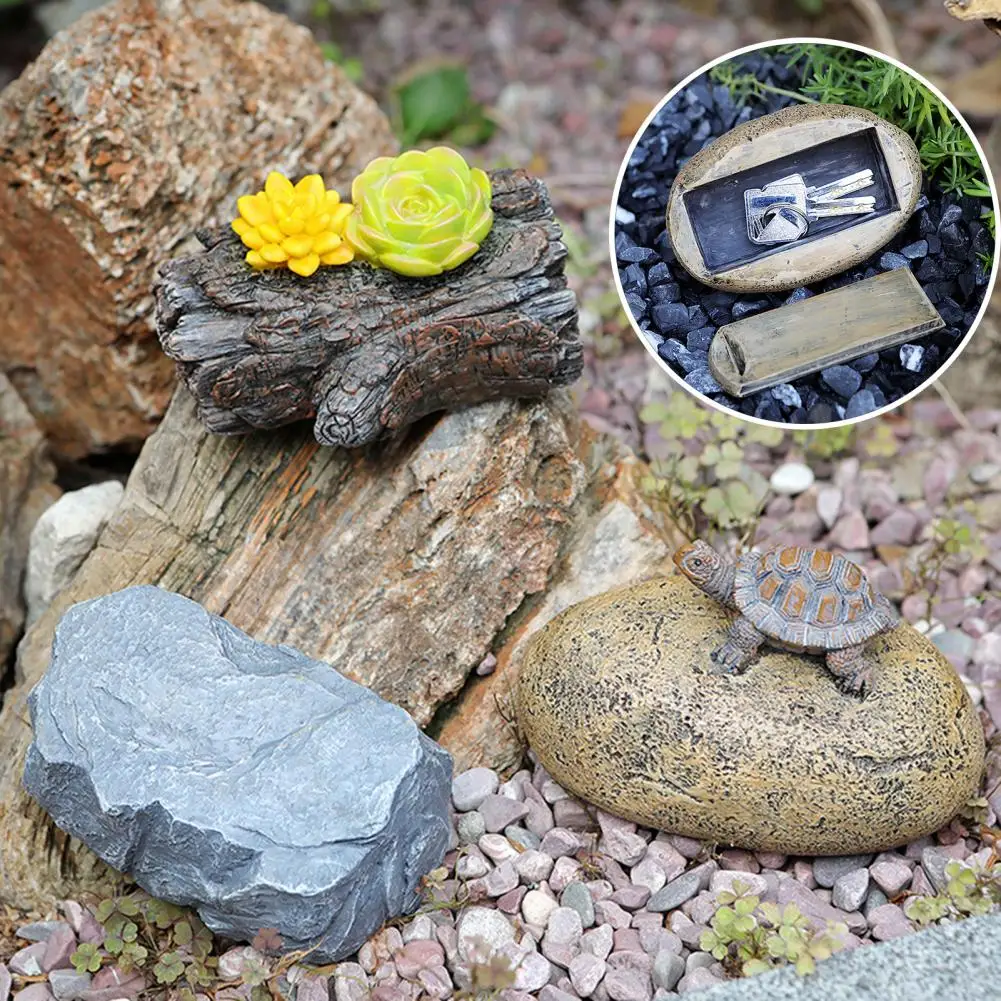 Garden Ornament Key Hider Simulation Stone Design Waterproof Secure Outdoor Key Storage Resin Key Box