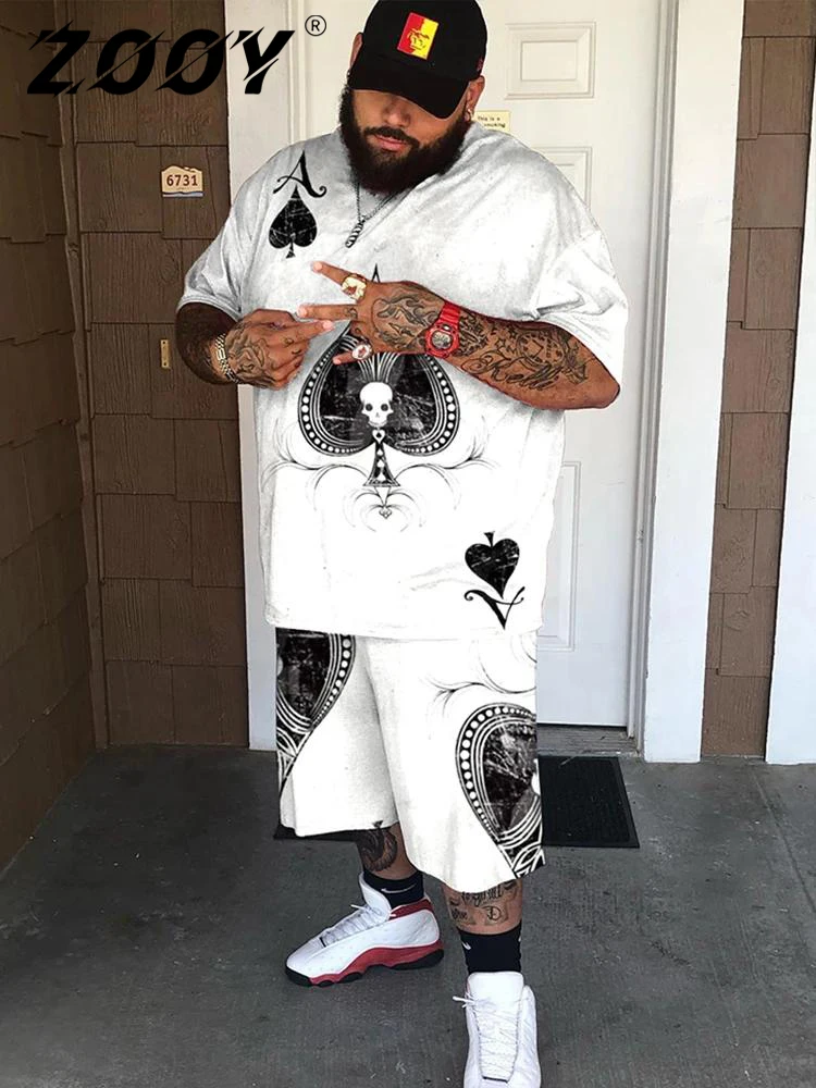 ZOOY (L-9XL) Men\'s Plus Size Fashion Fashion Brand Cartoon Abstract Graffiti Graphic Casual Short Sleeve Shorts Set