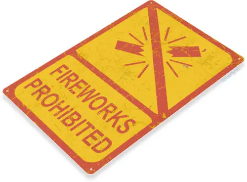 Prohibited No Fireworks 4th July Man Cave Bar Retro Wall Décor Metal Tin Sign