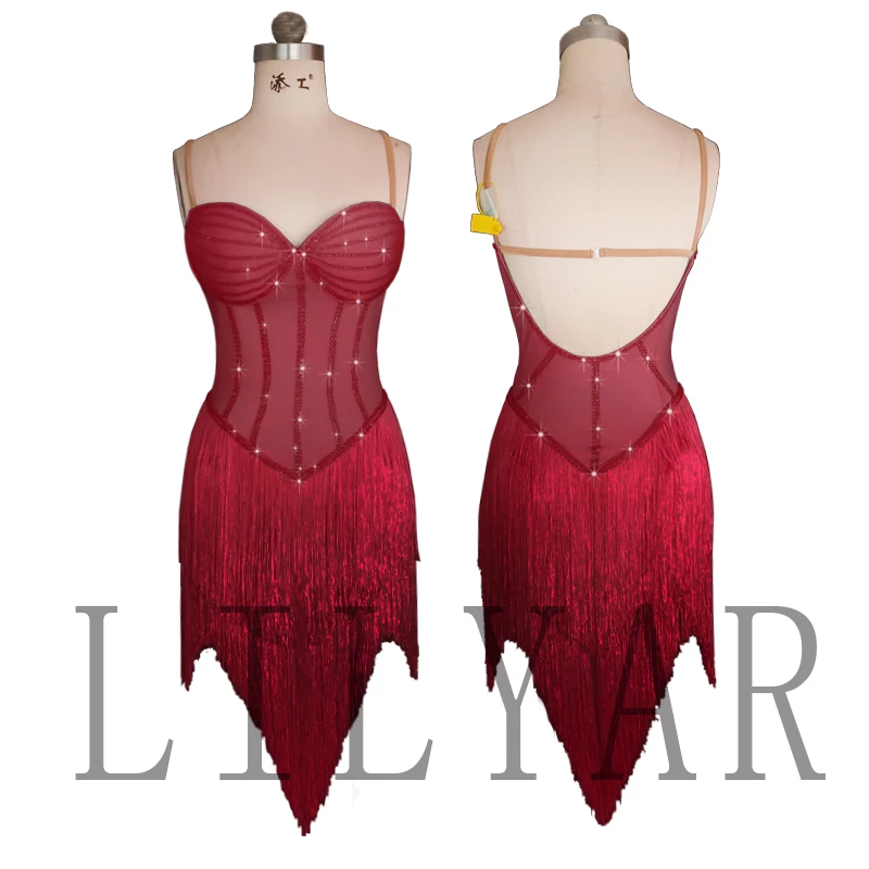 New Latin Dance Competition Performance  Black Fringe Female European And American Sexy High-Grade Dance Dress