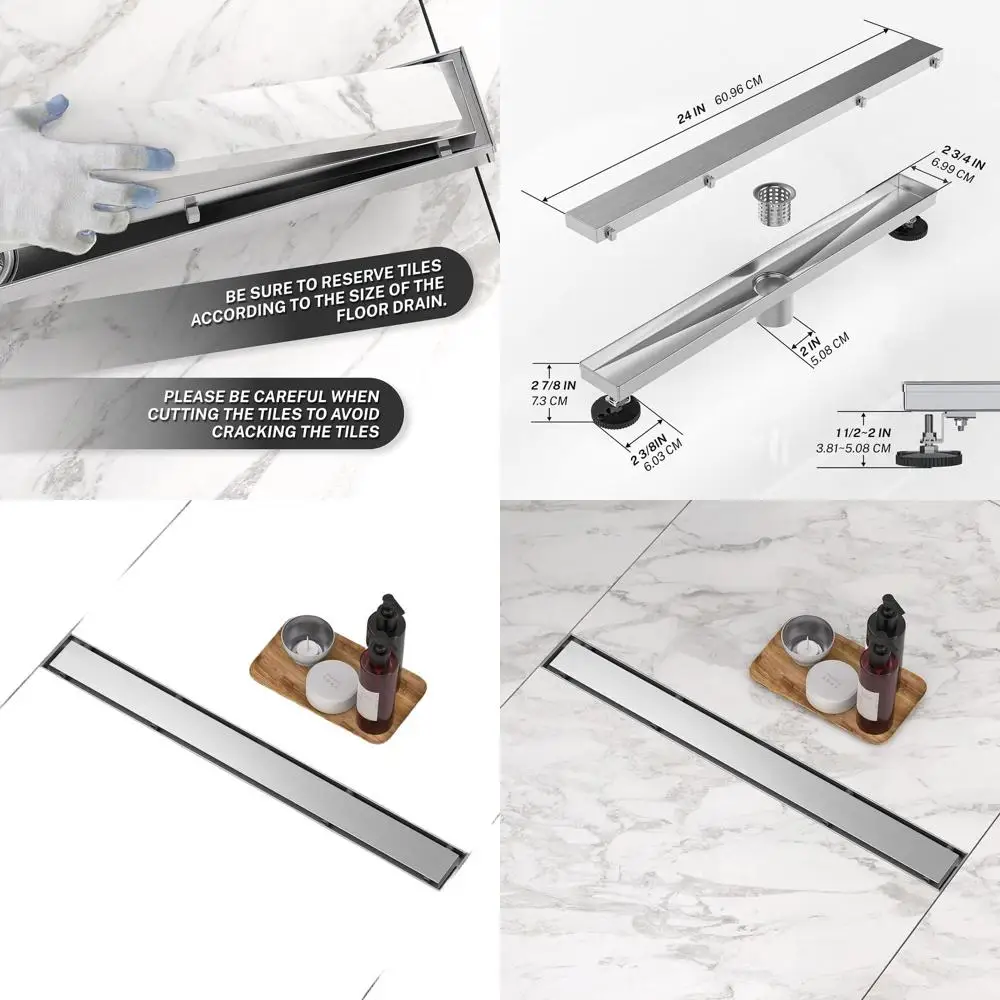 

24-дюймовый линейный душевой трап с двойной крышкой и фильтром для волос, матовый никель