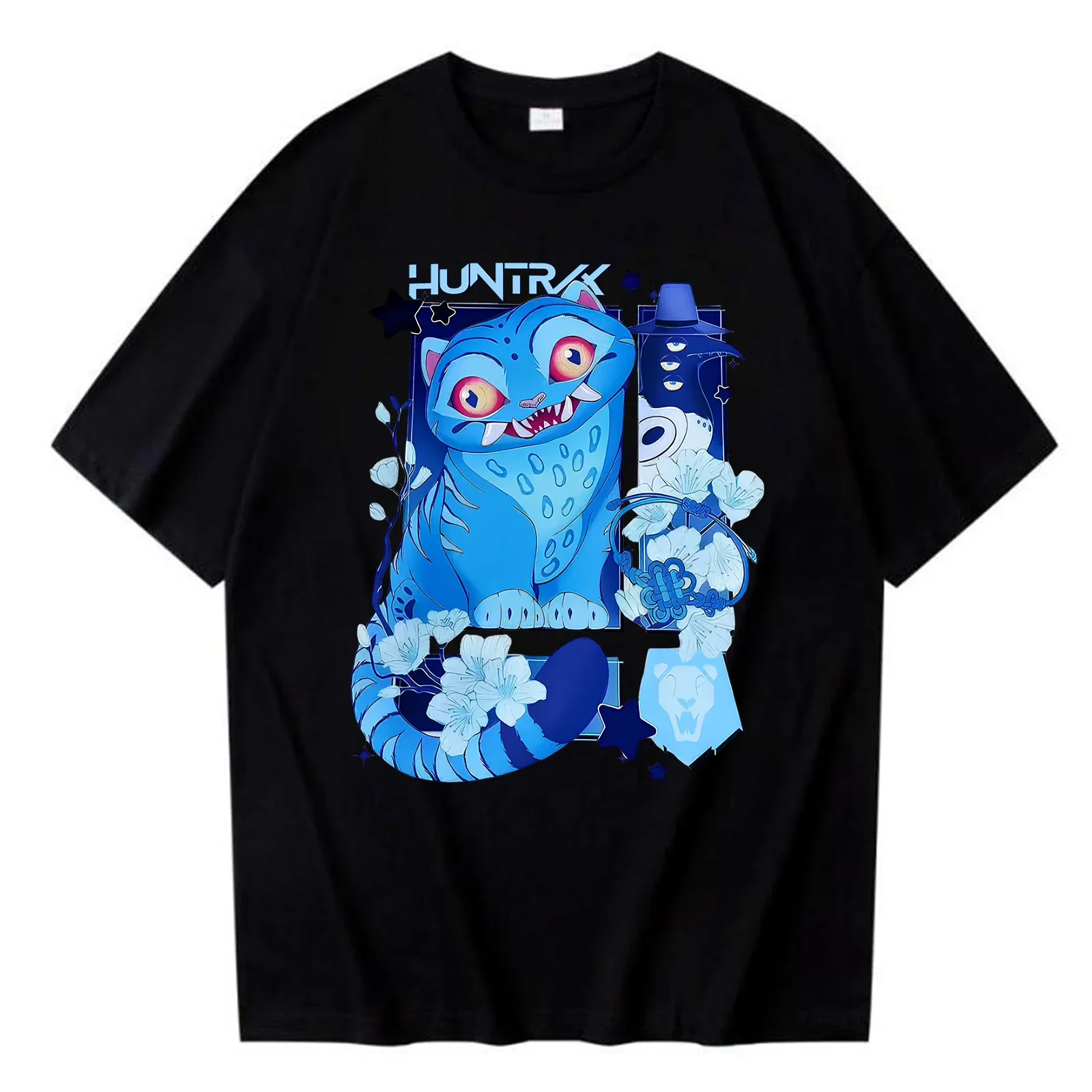 

Summer 2025 Men's Devil Hunter Derpy Tiger Harajuku Cartoon Printed round-neck Casual short-sleeved T-shirt