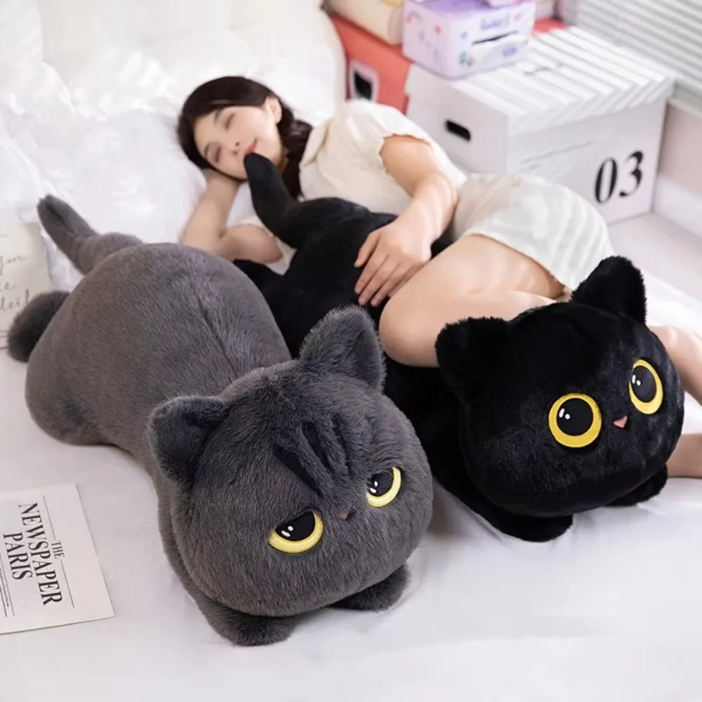Nouveau 50 cm de Long chat couché grand dessin animé chat noir jouet poupées chat doux en peluche jouet pour garçon fille cadeaux d'anniversaire plantes en peluche et en peluche