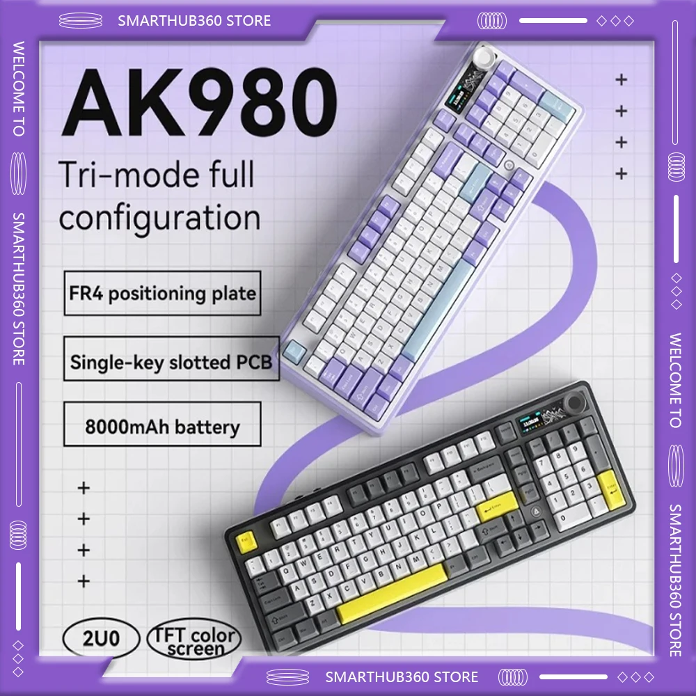 

Игровая механическая клавиатура Ajazz AK980, трехрежимная беспроводная Bluetooth-проводная проводная прокладка из ПБТ с возможностью горячей замены, RGB для ПК, ноутбука, геймера, 99 клавиш