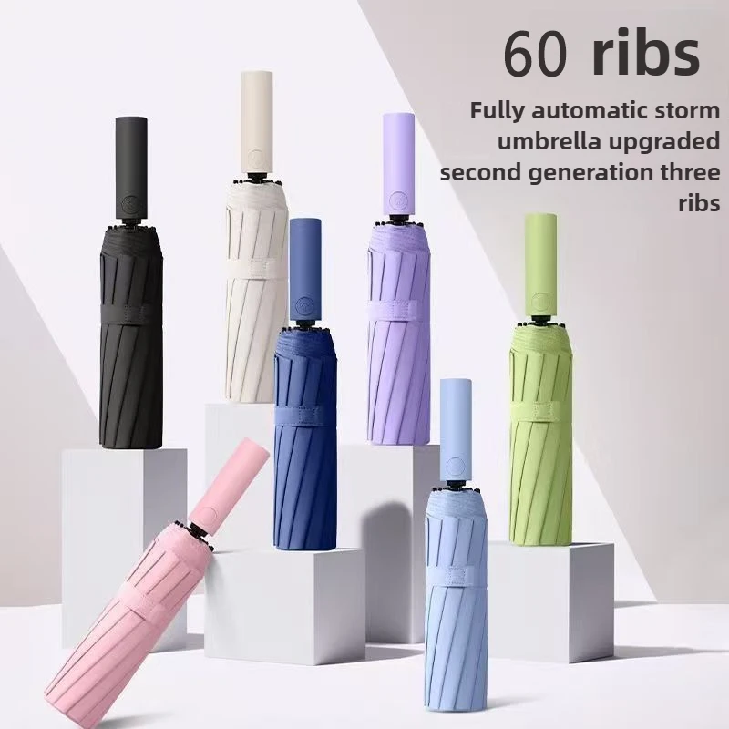 1pc Automatic Umbrella, Reinforced 60-Bone Umbrella, Men's Business Strong And Durable Wind-resistant Umbrella, Anti-UV Sunscree