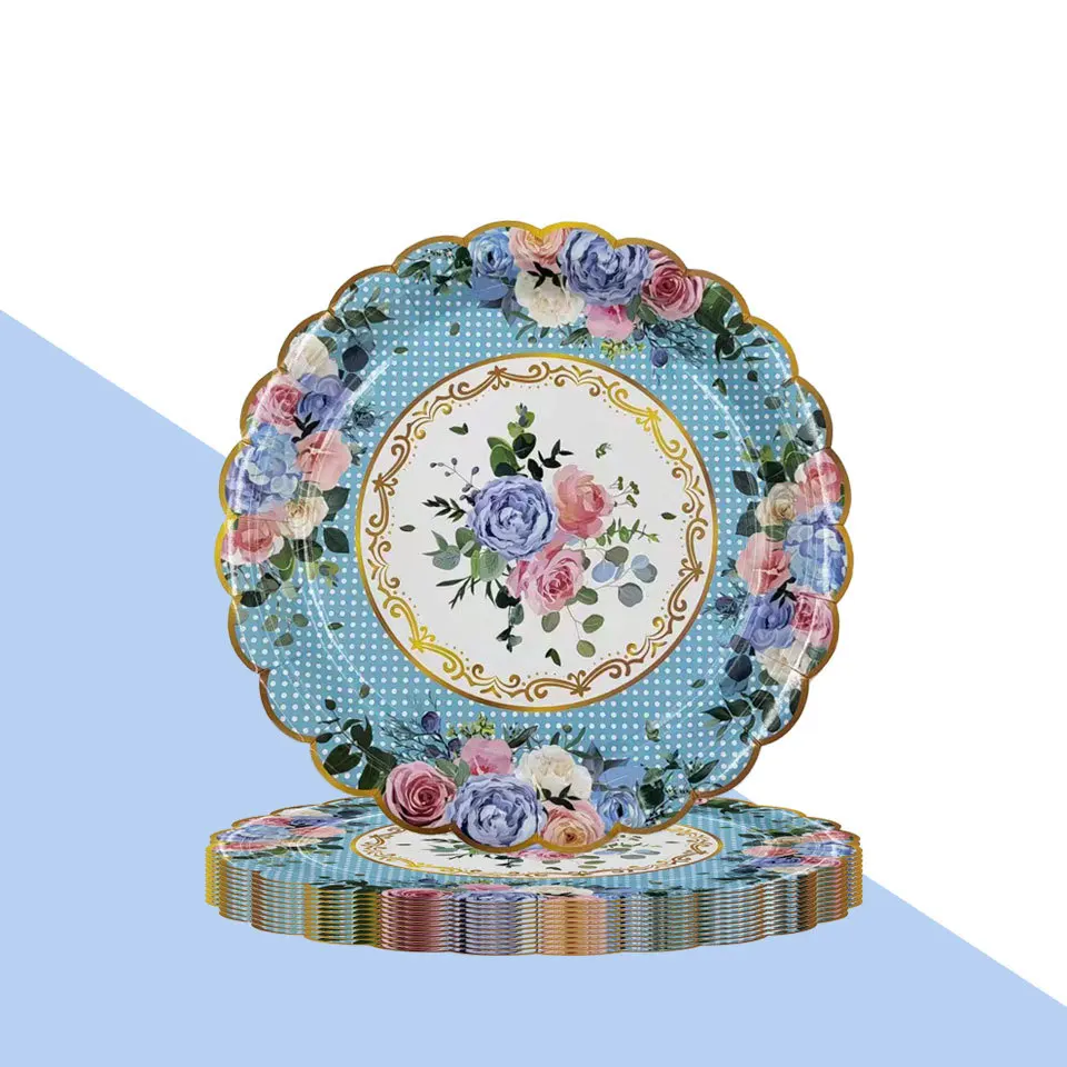 Винтажные бумажные тарелки с цветочным рисунком и зубчатыми краями, действительно скромная одноразовая посуда для дня рождения, сада, конфетного дня рождения, детский чай