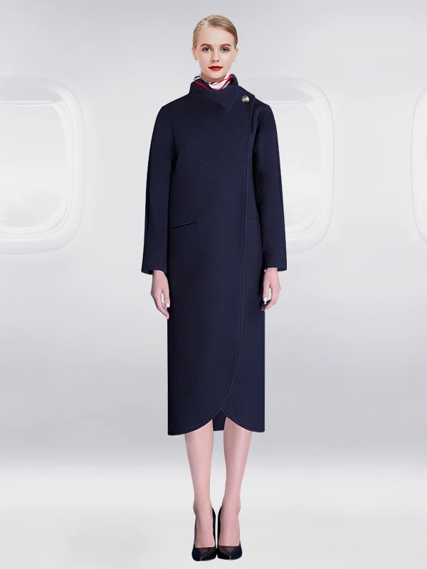 Long Woolen Coat for Women New Autumn Professional Uniform Air Stewardess Style Coat Long Sleeve OL Style Commute Fashion