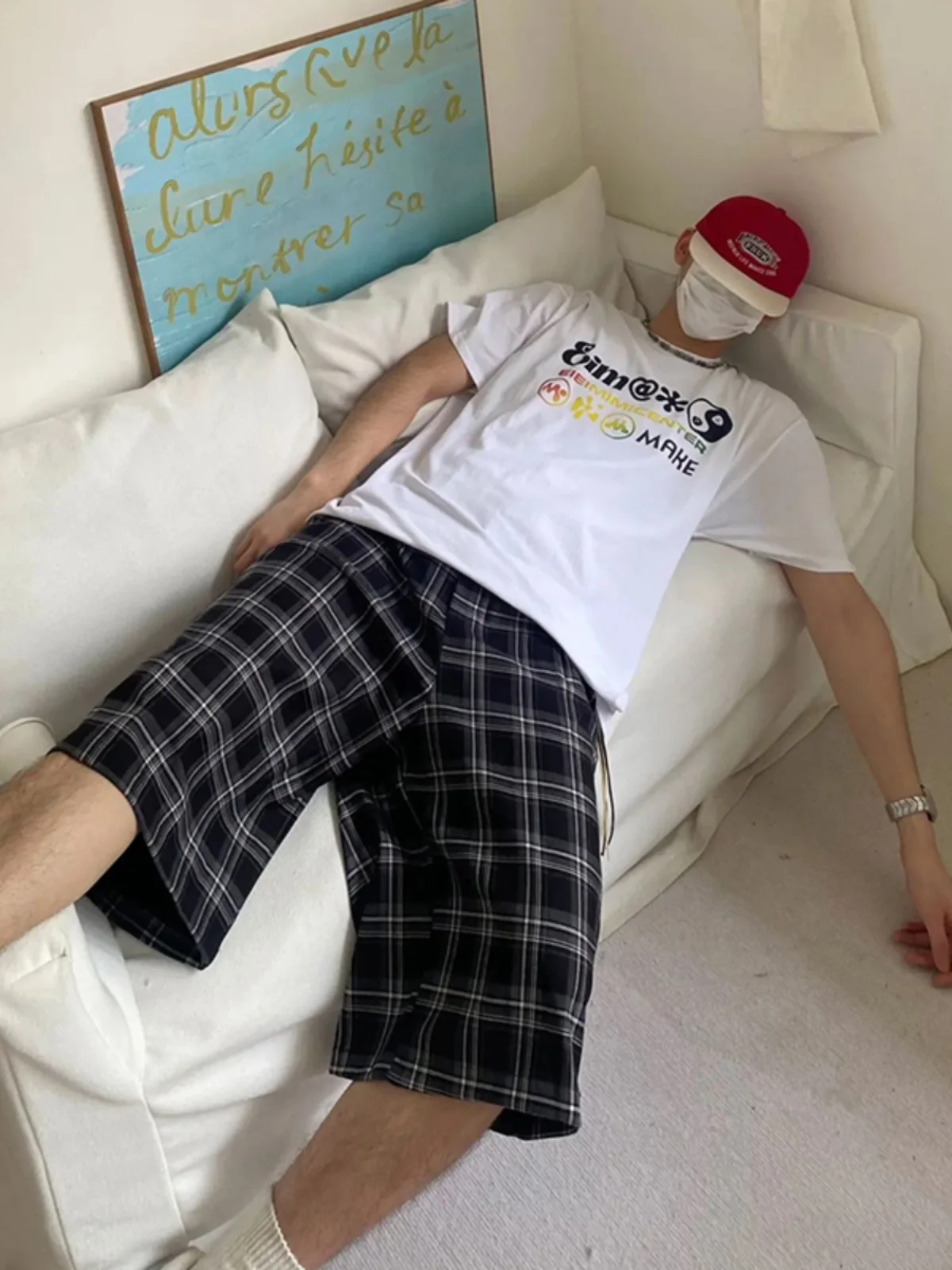 

Мужские летние брюки Bla Plaid свободного кроя, повседневные, винтажные, в американском стиле, модные, молодежные, для активного отдыха, прямые штаны