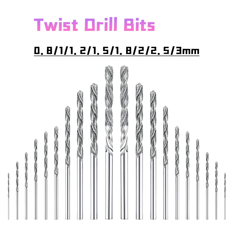 0.8mm 1mm 1.2mm 1.5mm 1.8mm 2mm 2.5mm 3mm Diamond Coated Diamond Drill Bits for Stone, Glass, Sea Shells & Jewelry Making Tools