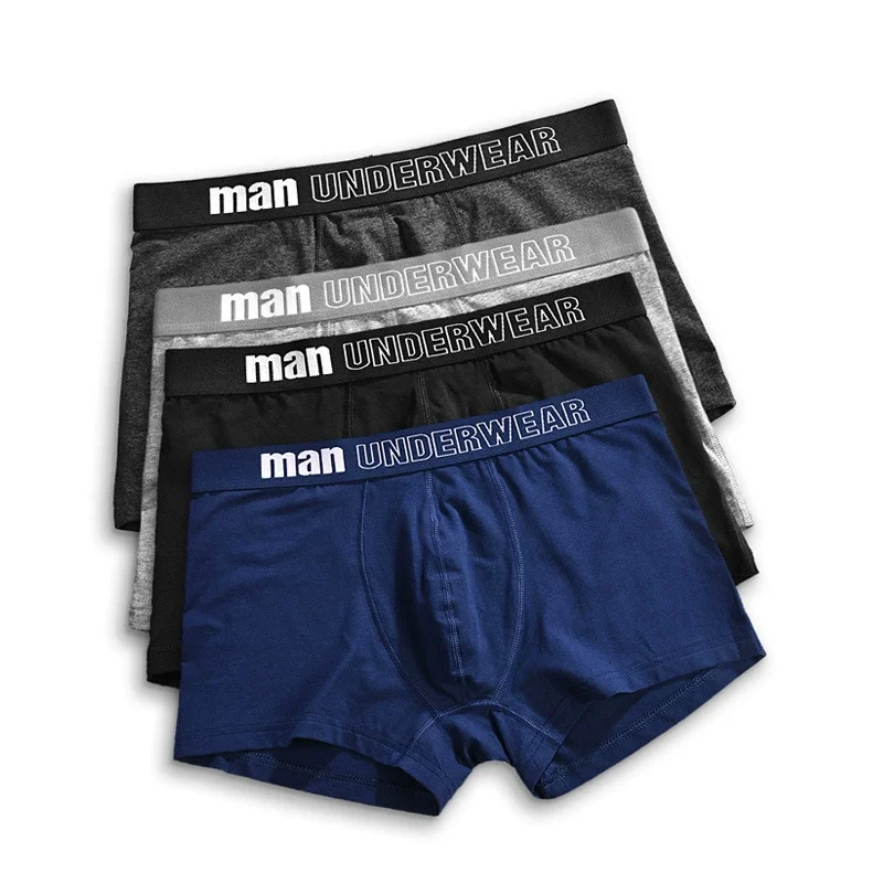 

4pcs Men Boxers Underpants Sports Underwear Black Gray L XL XXL Soft Breathable Fashion Shorts Letters Wide Band Pants