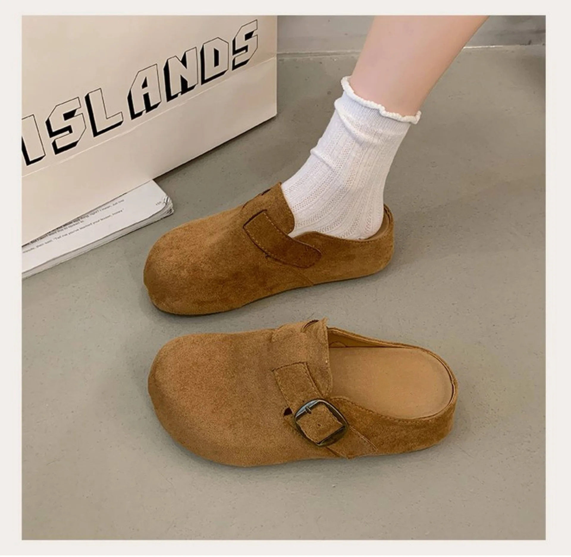 2026 Kork-Wildleder-Pantoffeln für Damen, Modische Clogs, Klassische Kork-Antirutsch-Outdoor-Pantoffeln mit Fußgewölbestütze – Detail 10