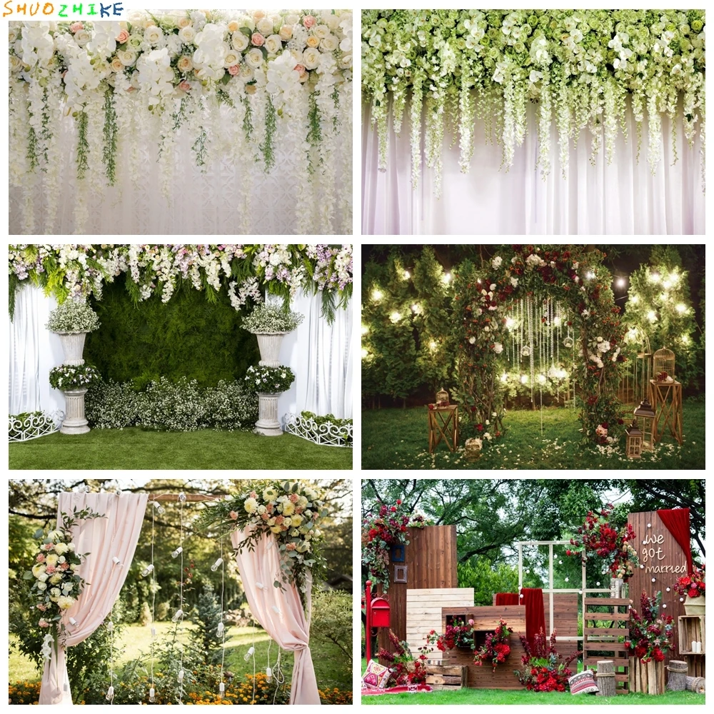 

Wedding Scene Backdrop Flower Wall Floral Bridal Shower Engaged Ceremony Party Baby Birthday Photography Background Photo Studio