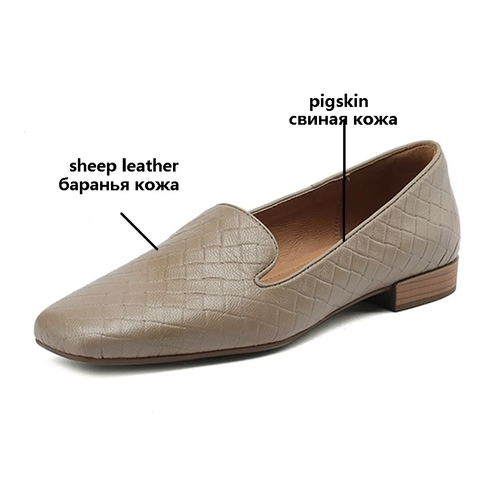 New Fashion Spring Summer Loafers Women Luxury Flats Leather Ladies Shoes Square Toes Low Heels Designer Black 2024