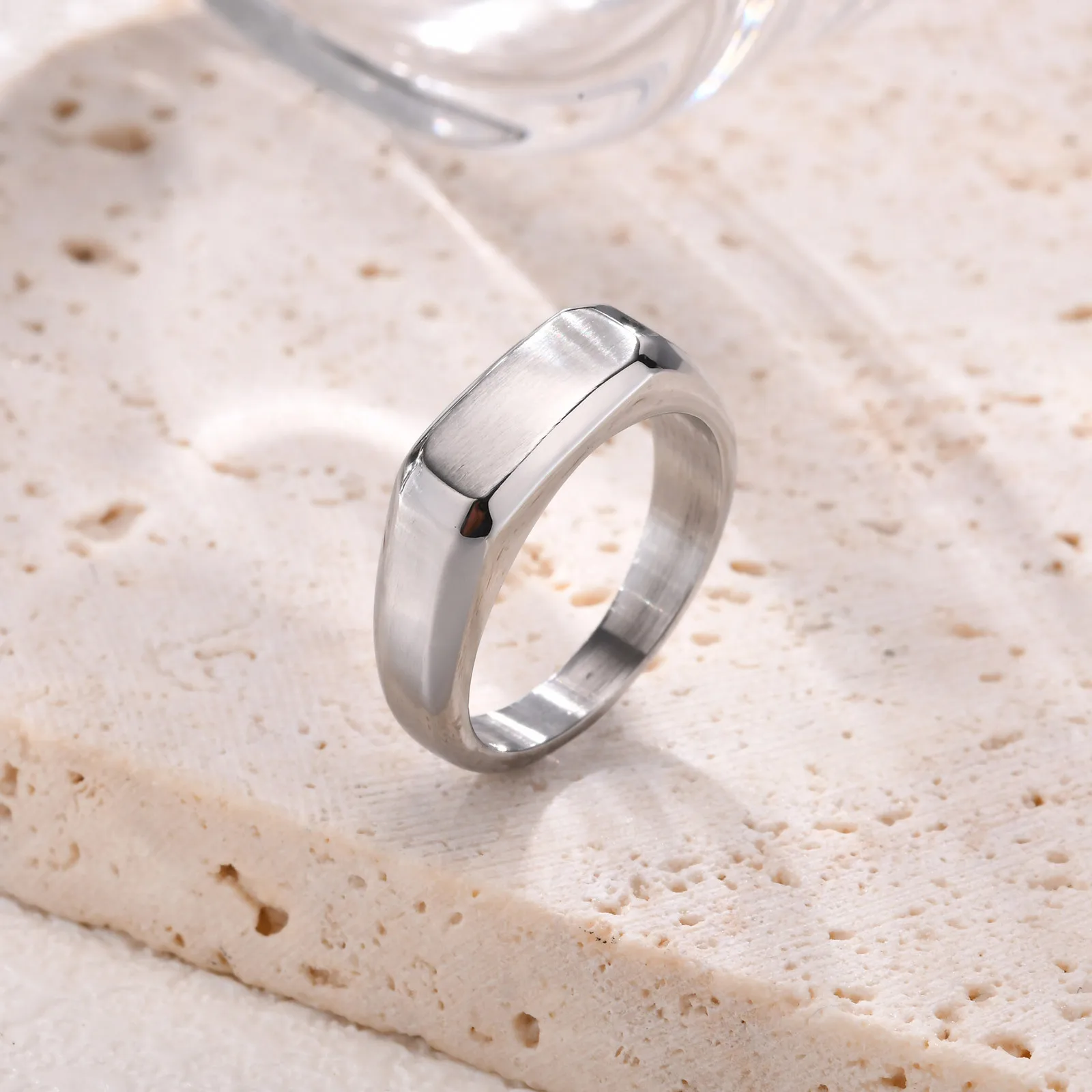 Anillo de Sello de Acero Inoxidable para Hombre y Mujer, Anillo de Banda en Color Oro y Plata, Anillo de Dedo Pequeño, Anillo de Dedo Moderno, Joyería Sencilla, Regalo para Él