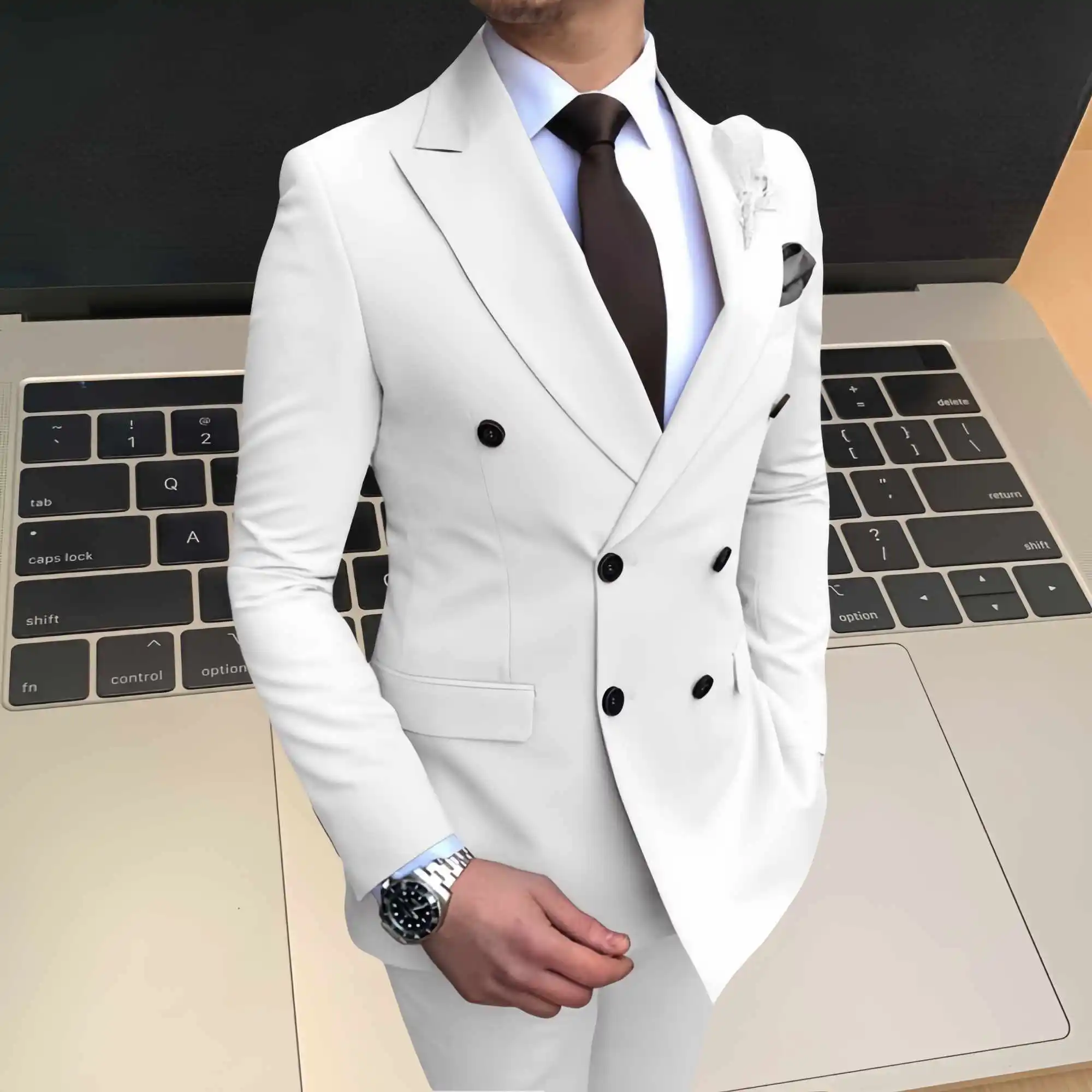 18 Colors New Men Suits Slim Fit 2 Piece Double Breasted Suit Men Wedding Prom Party Business(Blazer+Pants)Wedding Suits for Men